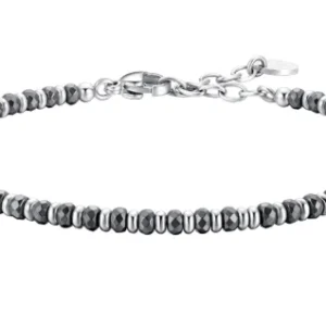 Luca Barra bracciale uomo in acciaio con sfere ematite grigio scuro