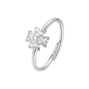 ANELLO DONNA IN ACCIAIO CON QUADRIFOGLIO ZIRCONI BIANCH