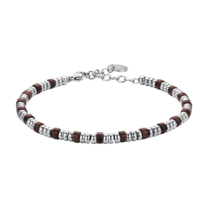 BRACCIALE UOMO IN ACCIAIO CON ELEMENTI SILVER E PIETRE OCCHIO DI TIGRE