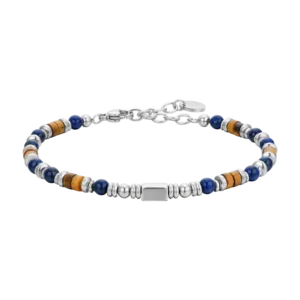 BRACCIALE UOMO IN ACCIAIO CON PIETRA LAPIS ED ELEMENTI OCCHIO DI TIGRE