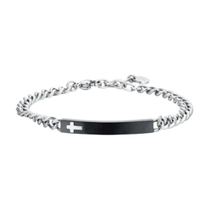 BRACCIALE UOMO IN ACCIAIO PIASTRA IP BLACK CON CROCE