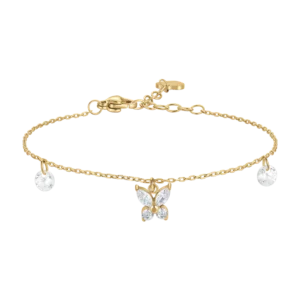 BRACCIALE DONNA IN ACCIAIO COLORE ORO CON PENDENTE FARFALLA ED ALI ZIRCONE BIANCO
