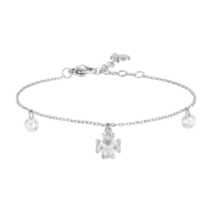 BRACCIALE DONNA CON PENDENTE QUADRIFOGLIO CON PETALI ZIRCONE BIANCO