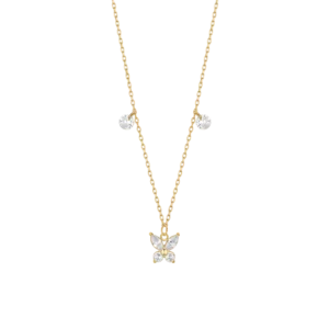 COLLANA DONNA IN ACCIAIO CON PENDENTE FARFALLA ED ALI ZIRCONE BIANCO COLORE ORO