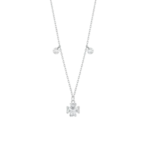 COLLANA IN ACCIAIO CON QUADRIFOGLIO E PETALI ZIRCONE BIANCO
