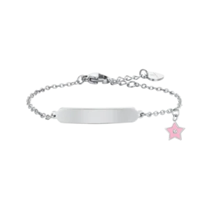 BRACCIALE BAMBINA IN ACCIAIO SMALTO ROSA E PIASTRA