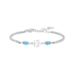 BRACCIALE BAMBINO IN ACCIAO CON ANCORA E PIETRE BLU TURCHESI