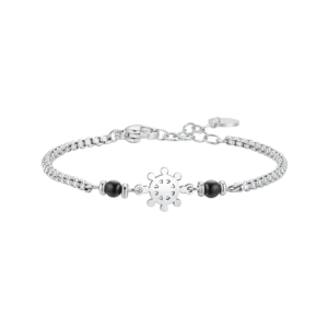 BRACCIALE BAMBINO IN ACCIAIO CON TIMONE E PIETRE AGATA NERA