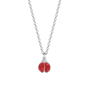 COLLANA BAMBINA IN ACCIAIO CON COCCINELLA E CRISTALLI ROSS