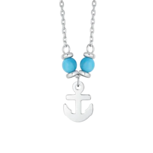 COLLANA BAMBINO IN ACCIAIO CON ANCORA E PIETRE TURCHESI