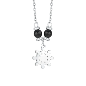 COLLANA BAMBINO IN ACCIAIO CON TIMONE E PIETRE AGATA NERA