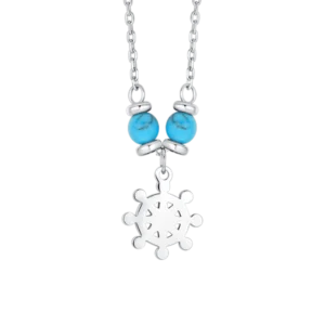 COLLANA BAMBINO IN ACCIAIO CON TIMONE E PIETRE TURCHESI