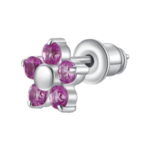 MONO ORECCHINO DONNA IN ACCIAIO CON FIORE E PETALI ZIRCONE MAGENTA