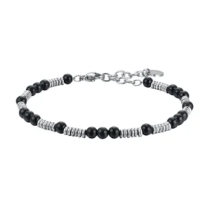 Luca Barra Bracciale Acciaio e Pietre Nere