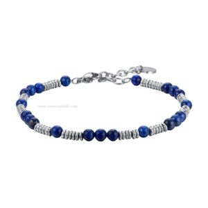 Bracciale da uomo in acciaio con pietre blu ed elementi in acciaio