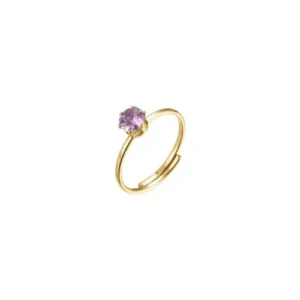 Anello Donna Regolabile In Acciaio Dorato Con Cristallo Rosa