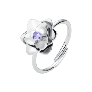 ANELLO DONNA IN ACCIAIO, FIORE CON ZIRCONE VIOLA
