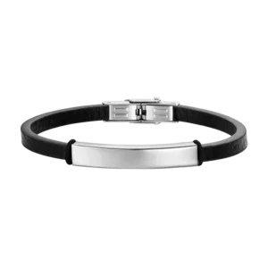 BRACCIALE UOMO IN CUOIO NERO CON PIASTRA IN ACCIAIO