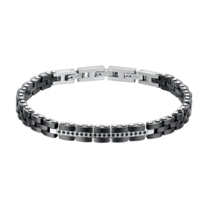 BRACCIALE UOMO IN ACCIAIO E CERAMICA NERA CON CRISTALLI NERI