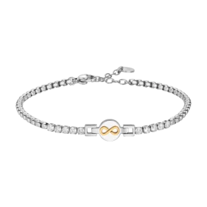 BRACCIALE TENNIS UOMO IN ACCIAIO CON INFINITO IP ROSE E ZIRCONI BIANCHI