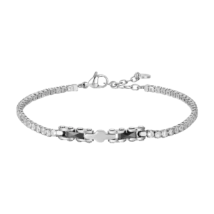 BRACCIALE TENNIS UOMO IN ACCIAIO CON CERAMICA NERA E ZIRCONI BIANCHI