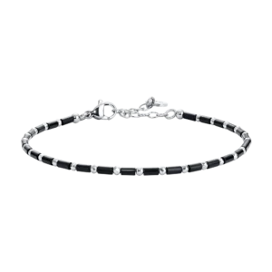 BRACCIALE UOMO IN ACCIAIO CON AGATA NERA ED EMATITE