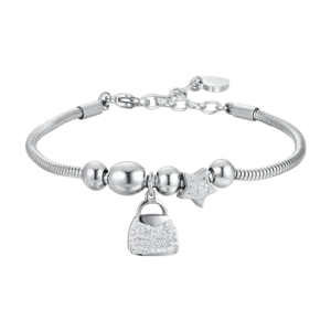 BRACCIALE DONNA IN ACCIAIO BORSA E CRISTALLI