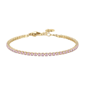 BRACCIALE TENNIS DONNA IN ACCIAIO COLORE ORO CON ZIRCONI ROSA