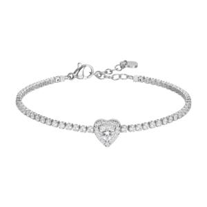 BRACCIALE TENNIS DONNA IN ACCIAIO CON CUORE CON ZIRCONI BIANCHI