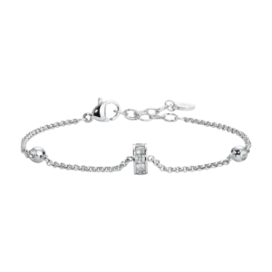 BRACCIALE DONNA IN ACCIAIO, BUSSOLOTTO ED ELEMENTI CON ZIRCONI BIANCHI