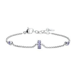 BRACCIALE DONNA IN ACCIAIO, BUSSOLOTTO ED ELEMENTI CON ZIRCONI VIOLA
