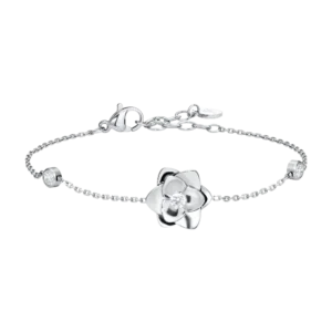 BRACCIALE DONNA IN ACCIAIO, FIORE ED ELEMENTI CON ZIRCONI BIANCHI