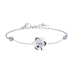 BRACCIALE DONNA IN ACCIAIO, FIORE ED ELEMENTI CON ZIRCONI VIOLA