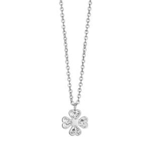 COLLANA DONNA IN ACCIAIO CON QUADRIFOGLIO E CRISTALLI BIANCHI