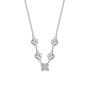 COLLANA IN ACCIAO CON QUADRIFOGLI E ZIRCONI BIANCHI