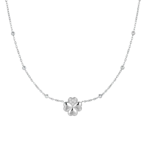 COLLANA DONNA IN ACCIAIO CON QUADRIFOGLIO E PUNTI LUCE IN ZIRCONE BIANCO