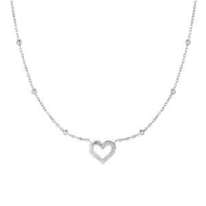 COLLANA DONNA IN ACCIAIO CON CUORE E PUNTI LUCE IN ZIRCONE BIANCO