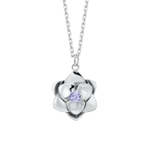 COLLANA DONNA IN ACCIAIO, FIORE ED ELEMENTI CON ZIRCONI VIOLA