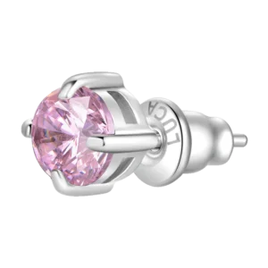 MONO ORECCHINO DONNA IN ACCIAIO CON ZIRCONE ROSA