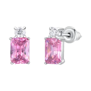 ORECCHINI DONNA IN ACCIAIO CON ZIRCONI ROSA E BIANCO