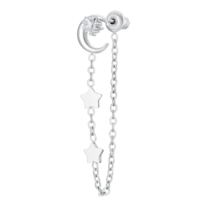 MONO ORECCHINO DONNA IN ACCIAIO, LUNA CON ZIRCONE BIANCO E STELLE