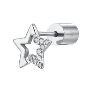 MONO ORECCHINO DONNA IN ACCIAIO CON STELLA CON PUNTI LUCE ZIRCONE BIANCO