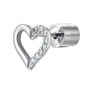 MONO ORECCHINO DONNA IN ACCIAIO CON CUORE CON PETALO CON PUNTI LUCE ZIRCONE BIAN