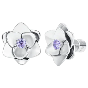 ORECCHINI DONNA IN ACCIAIO, FIORI CON ZIRCONI VIOLA
