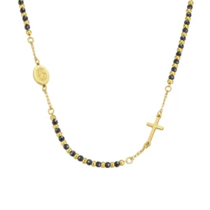 Rosario Acciaio Gold Ematite Nera e Madonnina